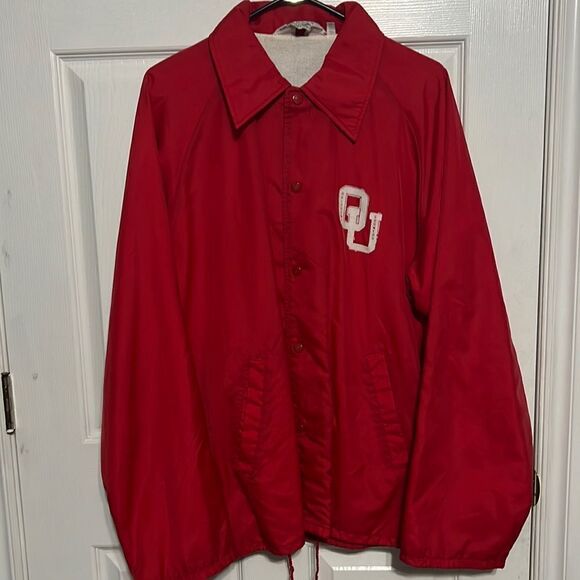 🔥 True Vintage 70’s OU Oklahoma Sooners Montgomery Ward Nylon Varsity Jacket XL - Picture 1 of 13